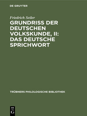 cover image of Grundriss der deutschen Volkskunde, II